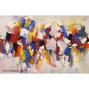 Mashkoor Raza, 24 x 36 Inch, Oil on Canvas, Abstract Painting, AC-MR-446